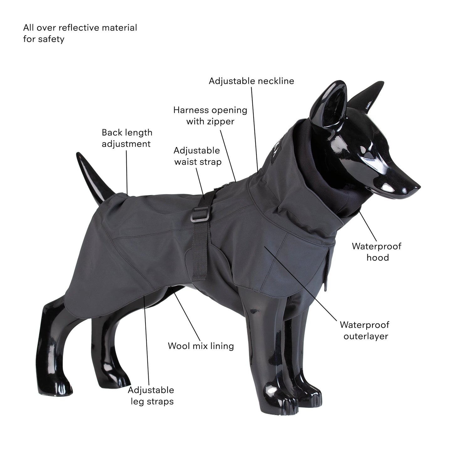 Visibility Raincoat Dark for Dogs - Size 40