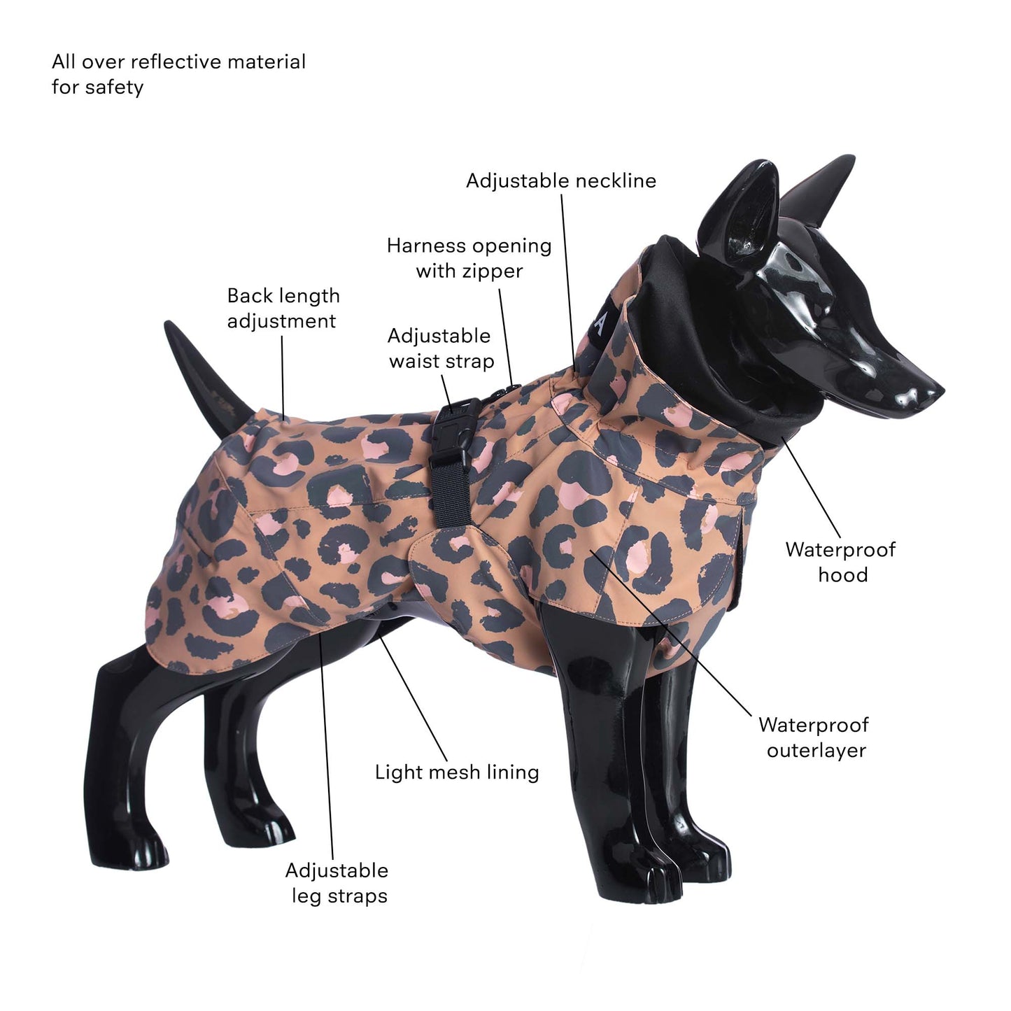 Visibility Raincoat Lite Leopard for Dogs - Size 40