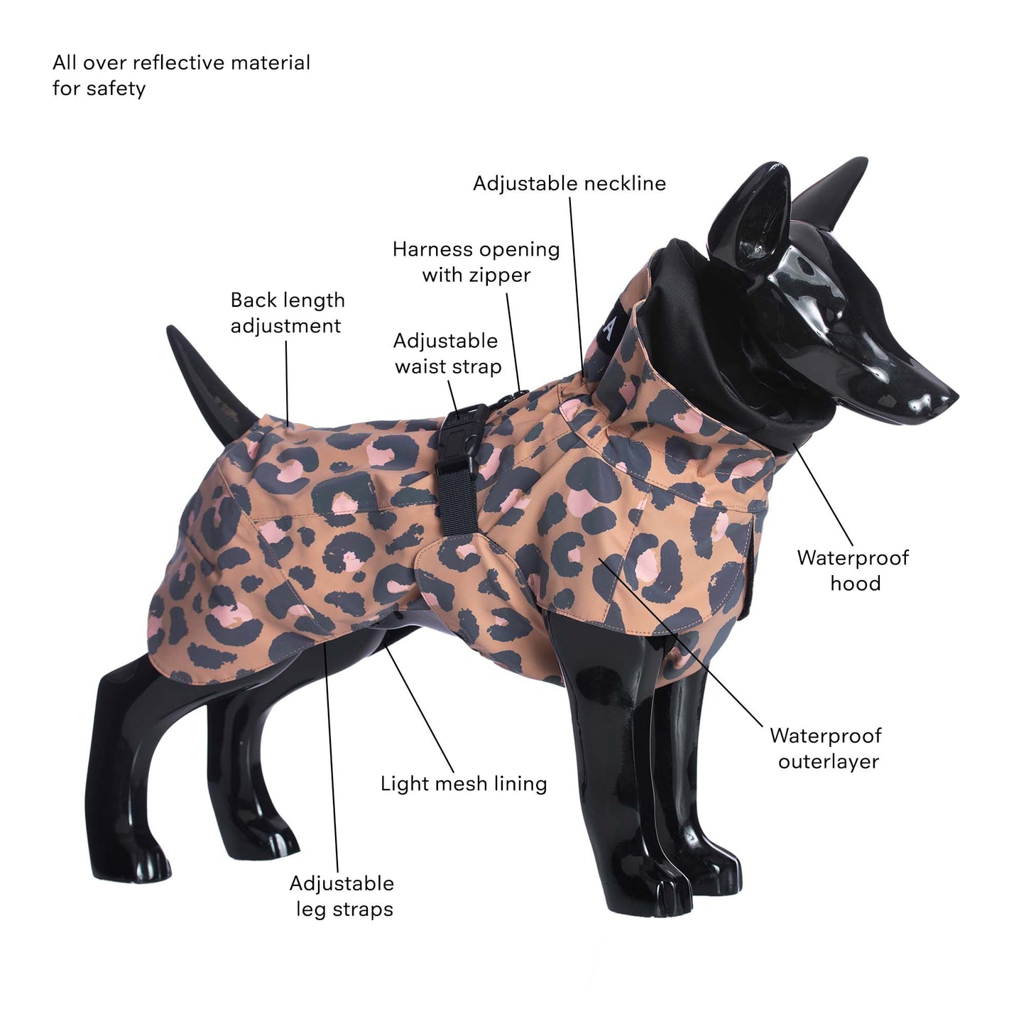 Visibility Raincoat Lite Leopard for Dogs - Size 25